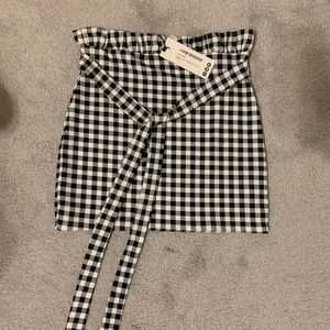 Gingham Crepe Paperbag & Tie Mini Skirt